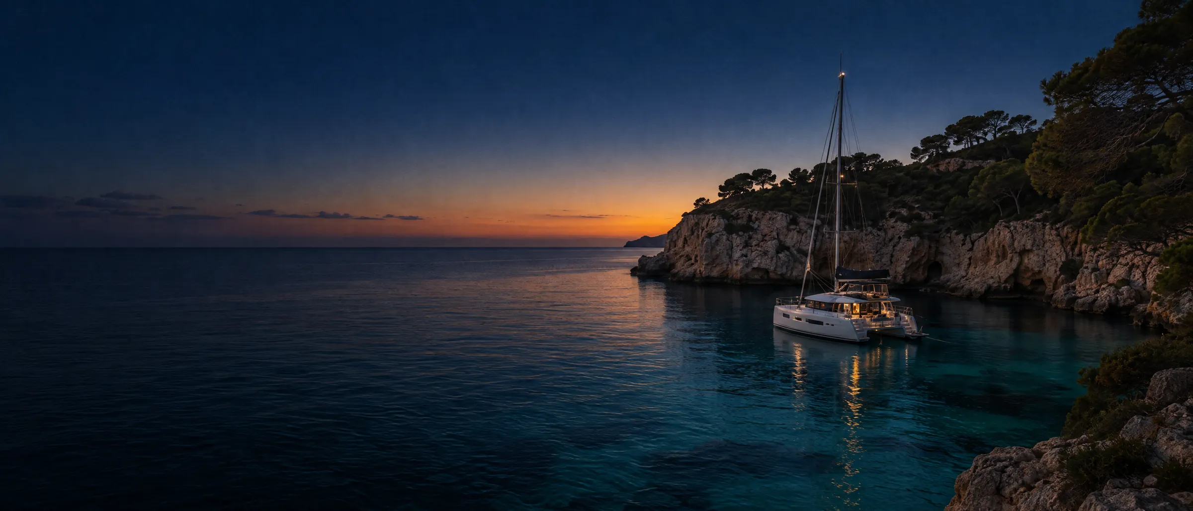 Costa de Mallorca y puerto al caer la noche